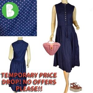 VINTAGE 100% BAUMWOOLE BLUE FLORAL PRINT DRESS (40/M)